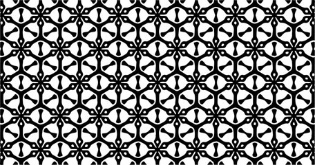 Black and white geometric seamless pattern with interlocking abstract shapes forming a clean bold contrast design.