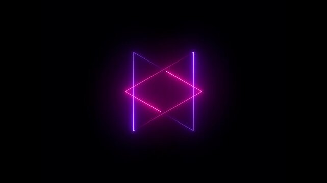 Glowing neon cyan color triangle icon animation on black background. Seamless loop