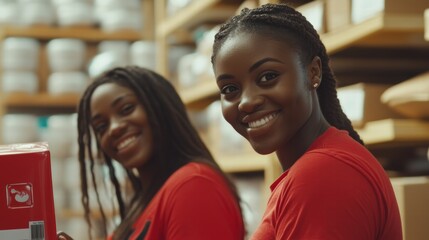 Volunteers working at donation center smiling