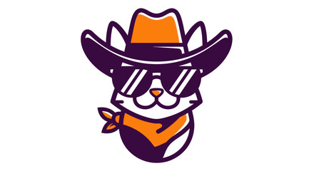 Cartoon cat with cowboy hat and sunglasses on white background