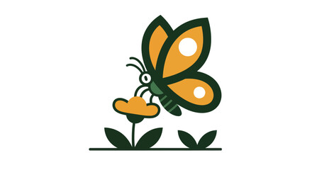 Cartoon butterfly on flower illustration isolated on white background