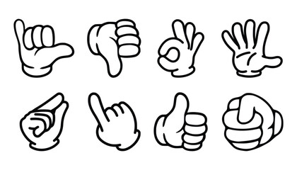 Fototapeta premium Cartoon Hands Vector Illustration Set.Expressive White Glove Gestures Hand Collection for Diverse Design Project
