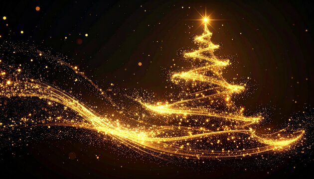 Un &aacute;rbol de Navidad hecho de polvo de estrellas doradas aparece desde la nada: primero peque&ntilde;as chispas doradas se agrupan en remolinos, luego forman lentamente la silueta del &aacute;rbol. 