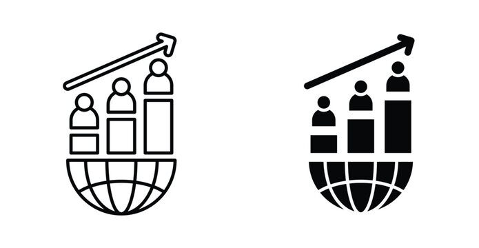 Population growth icon set. Population growth vector symbol in black filled and outlined style.