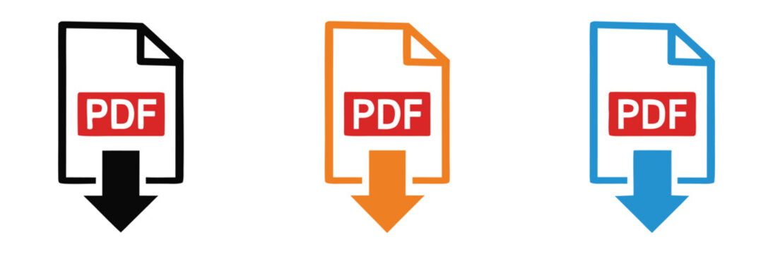 Download PDF document easily with these vibrant icons,Vector art of download pdf file icon in three colors,PDF Icon Vector Design Symbol Illustration