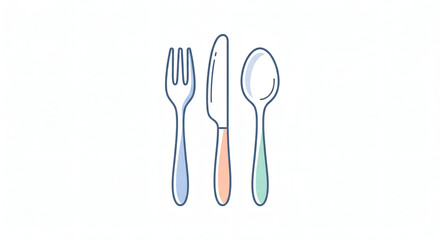 Stylized flat line art cutlery set illustration with pastel colors isolated on white background