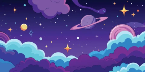 Fototapeten Violett Dark blue night sky vector illustration with stars, moon, and clouds  © Tanjir