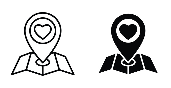 Rendezvous meeting point icon set. Rendezvous meeting point vector symbol in black filled and outlined style.