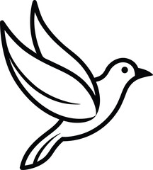 Vector illustration of a flying white dove, a peace symbol with wings, silhouette design, and a holy spirit feather drawing