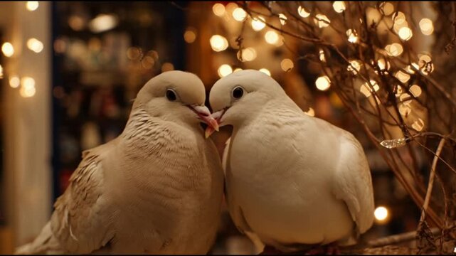 Two white doves in a wedding ring
