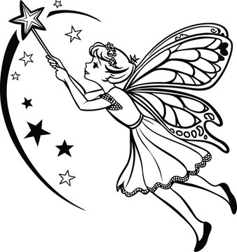 Fairy coloring page with wand