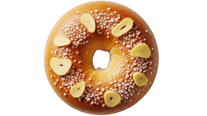 Garlic bagel with coarse salt topping, isolated on transparent background