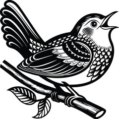 Singing bird perched on branch