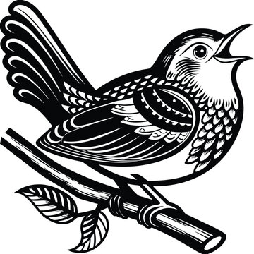 Singing bird perched on branch