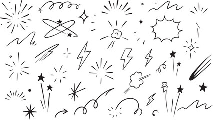 Hand Drawn Comic Speed Effects Set – Doodle Explosion Clouds and Burst Lines Vector