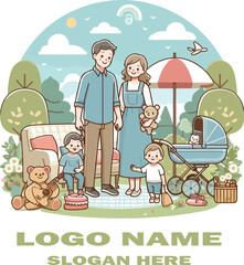 Naklejka premium Family scene clipart logo icon vector white background .