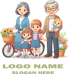 Family scene clipart logo icon vector white background .