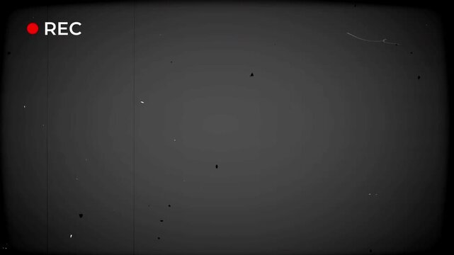 Vintage damaged film frame overlay with REC indicator and film grain texture, ideal for simulating flashbacks, vintage footage, or retro video effects. 4k video