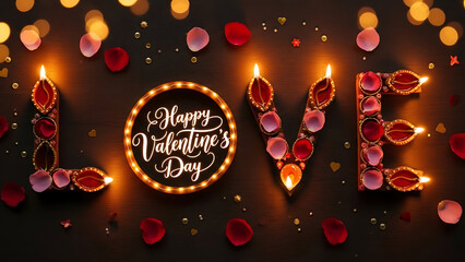 Romantic Valentine’s Day LOVE Design with Diyas and Petals