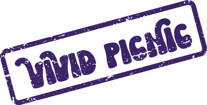 Distressed purple stamp with Vivid Picnic text for outdoor leisure events and family gatherings