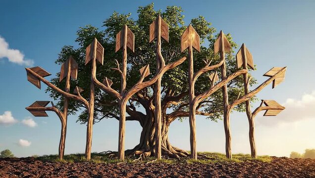 A Majestic Tree with Arrows - A Symbolic Representation of Growth and Nature.