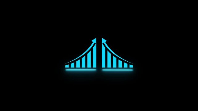 Two abstract business graph icon animation. Clean Hi-tech style technology chart with black background. 4k video