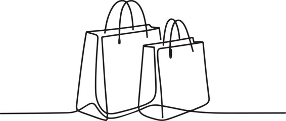 Simple shopping bags continuous line drawing isolated. one line Icon drawing