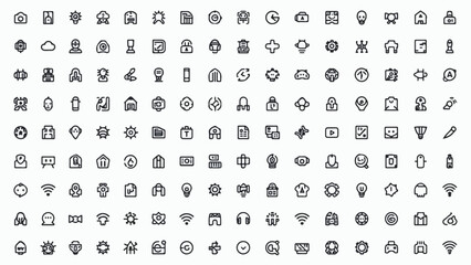 Fototapeta premium Extensive set of 100 outline icons for digital and business applications