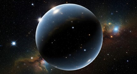 Fototapeta premium Mysterious Alien Planet in Deep Space Nebula with Stars and Galaxies, Cosmic Exploration Concept