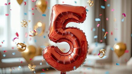Celebrate your fifth anniversary with this festive balloon and confetti, perfect for birthday parties or corporate milestones, creating a joyous atmosphere