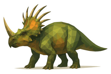 Fototapeta premium Geometric triceratops with low-poly design in green tones