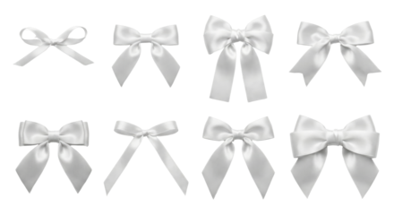 Assorted pristine white bows on transparent background, each a symbol of understated elegance and