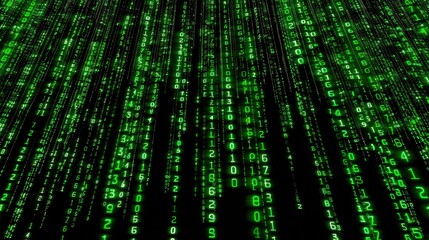 Green digital code streams vertically on a black screen, resembling the iconic Matrix movie visual.