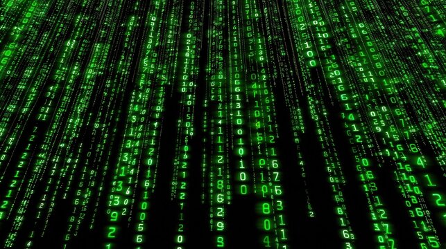 Green digital code streams vertically on a black screen, resembling the iconic Matrix movie visual.