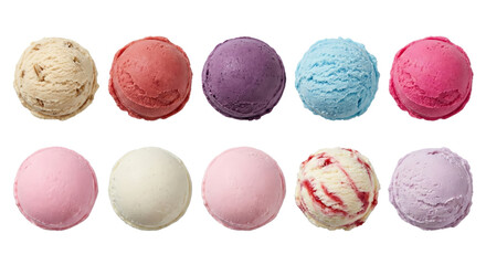 Obraz premium Colorful assortment of creamy ice cream scoops on an isolated transparent background