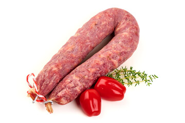 Salami with Peppers and Thyme, isolated on white background
