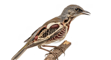 Anatomical illustration of a bird skeleton and internal organs isolated on transparent background