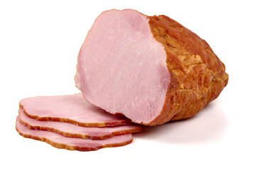 Smoked Ham with Slices, isolated on white background