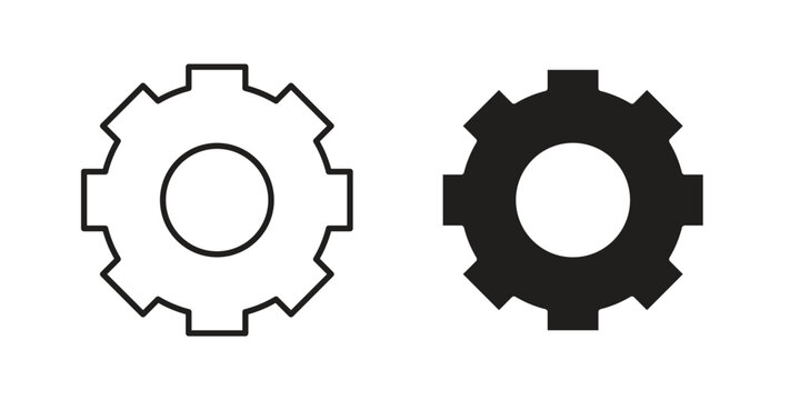 Settings icon in line design and solid black and white colors for designs