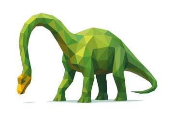 Fototapeta premium Low poly green dinosaur on white background: geometric nature art