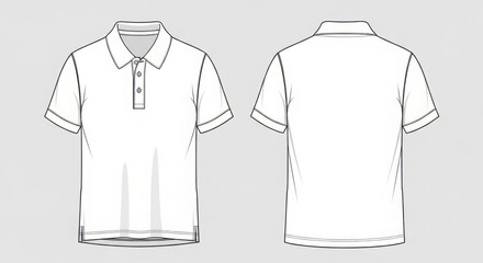 Naklejka premium White Polo Shirt Front and Back View Outline Vector Mockup