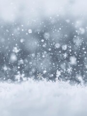 Obraz premium Macro view of falling snowflakes with frosty snow crystals on the ground and soft focus wintry background