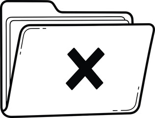 Hand-drawn simple folder with an 'X' icon, doodle solid black on white, indicating delete folder