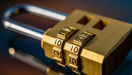 Closeup of a combination padlock set to 101010, symbolizing security, access, safety, protection, and data privacy.