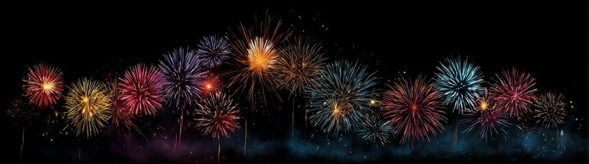 Fototapeta premium Spectacular fireworks display celebrating new year’s eve city skyline nighttime festive atmosphere