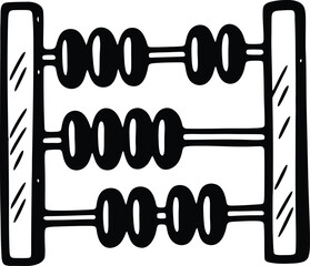 Hand-drawn simple abacus icon, doodle solid black on white, with uneven beads on the wires, quick counting sketch