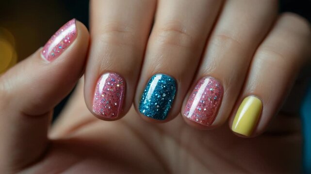 Video A person with vibrant and creative nail designs