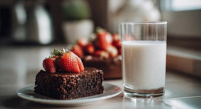 Pastel de chocolate con fresas y leche. 2