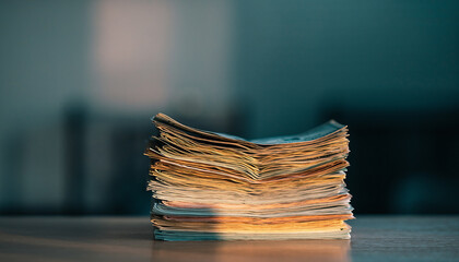 Stack of Banknotes with Dramatic Lighting  Financial Wealth, Money, Cash, Finance, Economy.