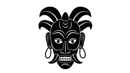 Fototapeta premium Black tribal mask silhouette isolated on white background